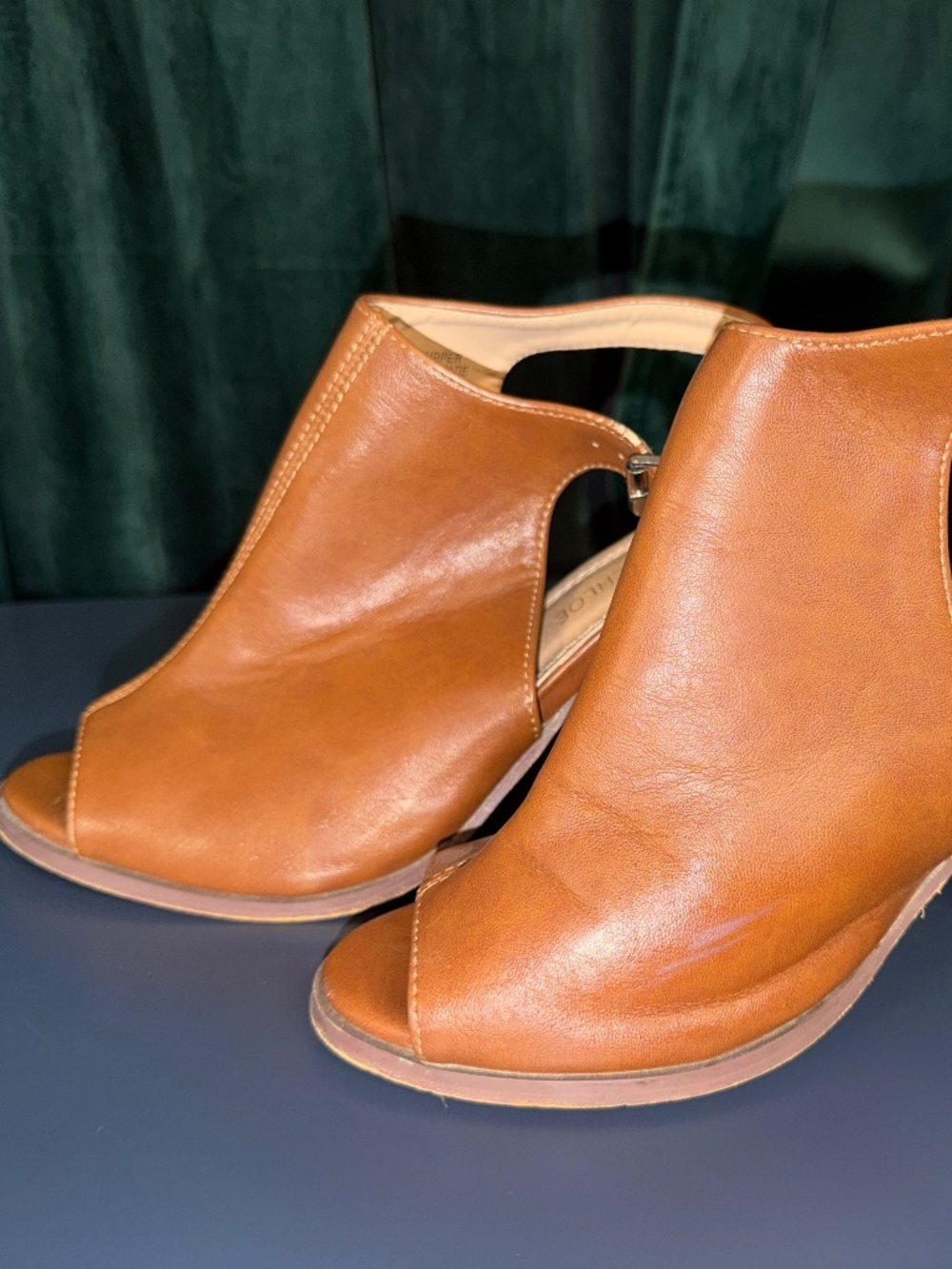 Chase + Chloe Cognac Peep Toe Slingback Block Heel Sandals 6.5